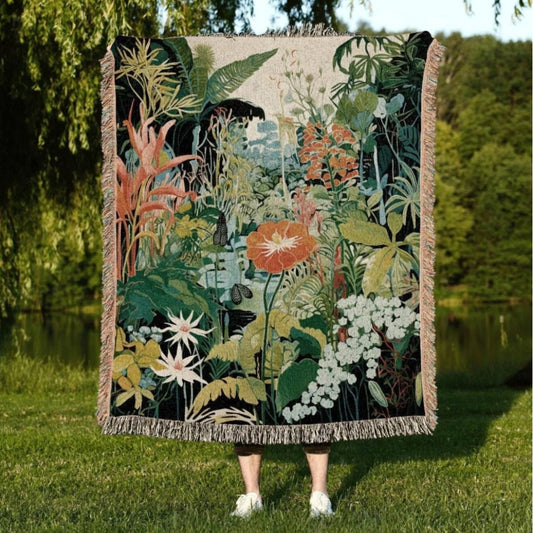 Woodland Wildflower Woven Throw Tapestry Floral Cottagecore