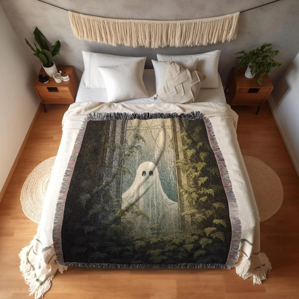 Vintage Ghost Woven Throw Tapestry Dark Academia