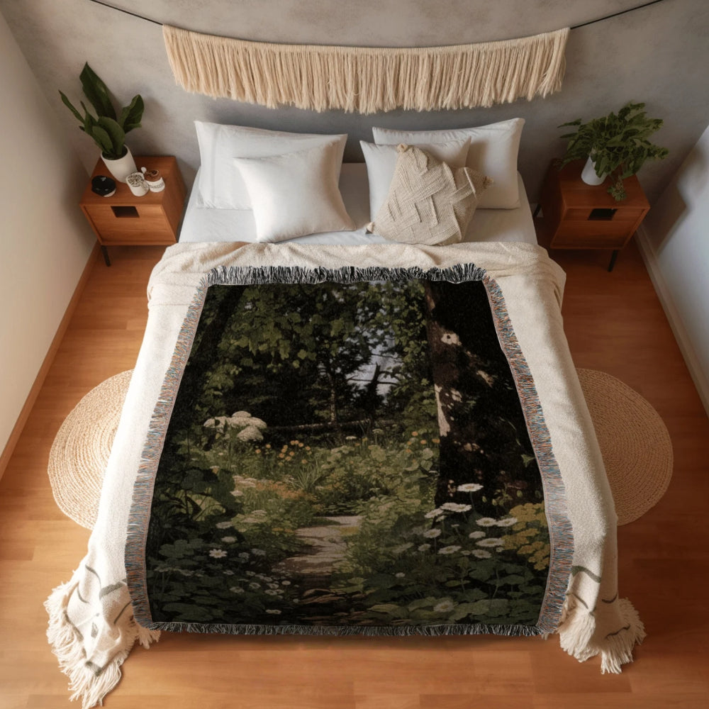 Dark Fairycore Woodland Woven Throw Tapestry Renaissance Art