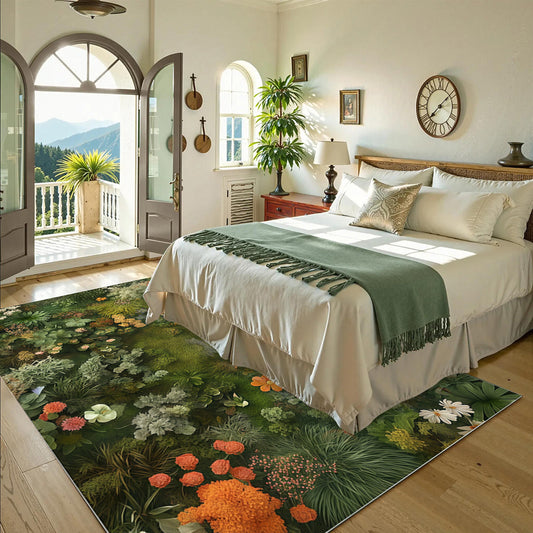 Moss and Floral Plant Rug Machine Washable
