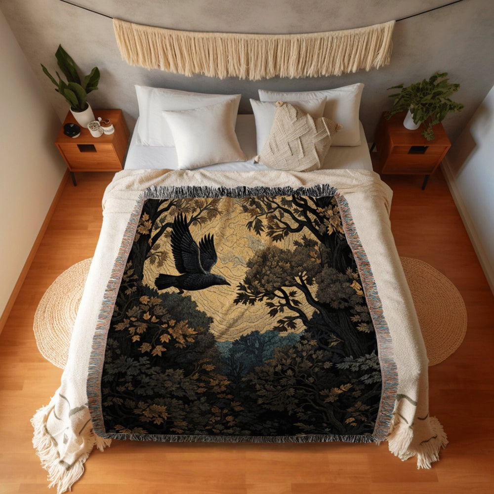 Crow Woven Throw Tapestry Dark Witchy Decor
