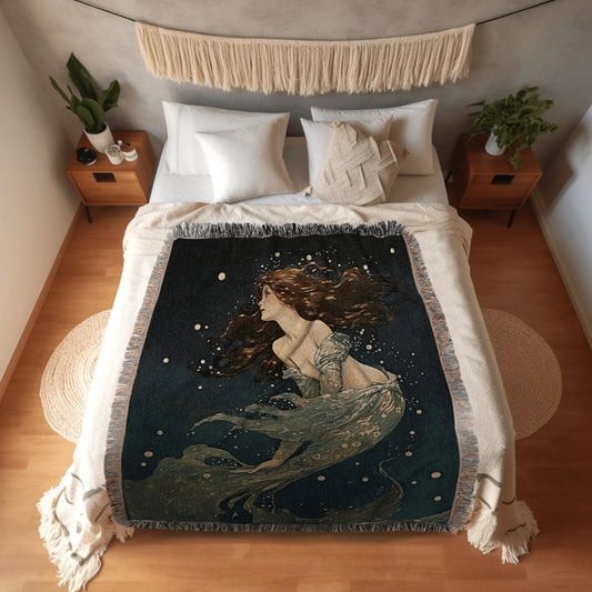 Celestial Mermaid Woven Throw Tapestry Fairycore Decor