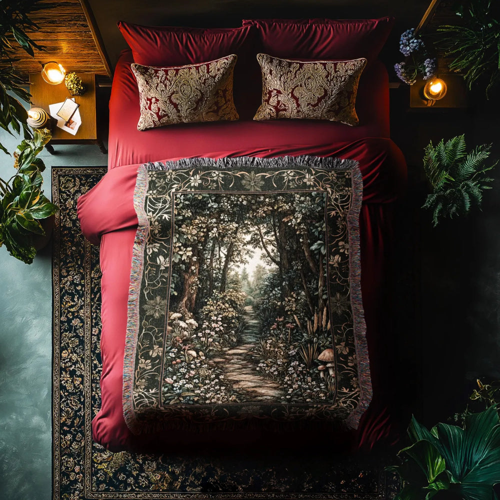 Meadow Mushroom Forest Woven Throw Tapestry Mystic Academia