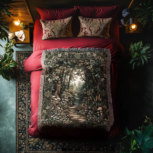 Meadow Mushroom Forest Woven Throw Tapestry Mystic Academia