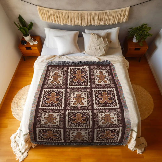 Retro Farmhouse Gingerbread Woven Throw Tapestry Cottagegoth
