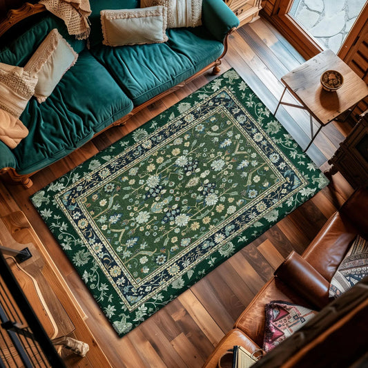 Floral Green Rug Bohemian Style