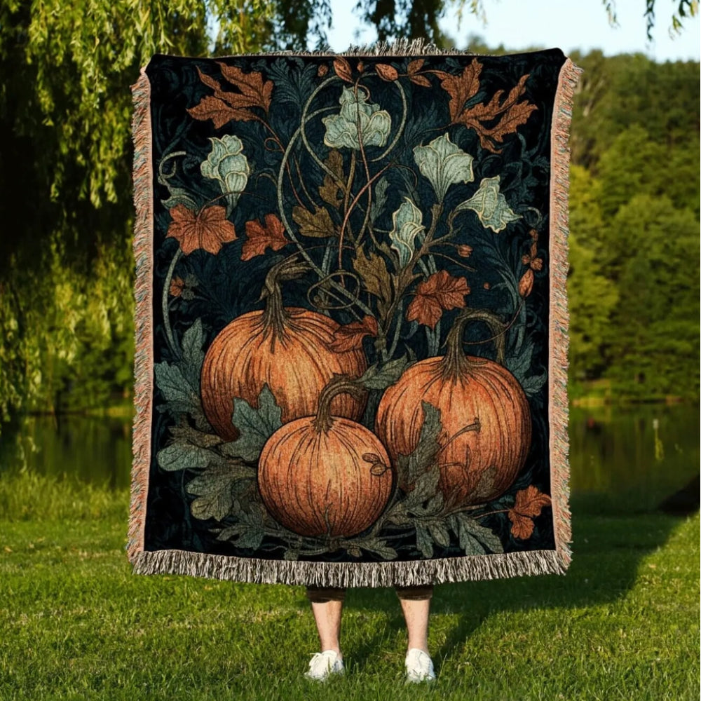 Pumpkin Season Autumn Woven Throw Tapestry Halloween Art Gothic