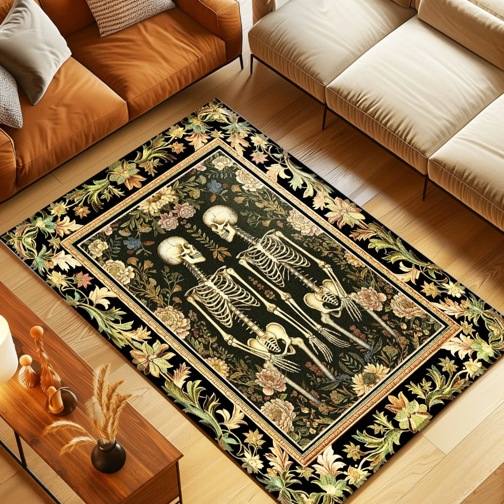 Light Academia Botanical Skeleton Art Rug Victorian Gothic