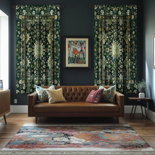 Moody Emerald Green Blackout Curtains Cottagecore