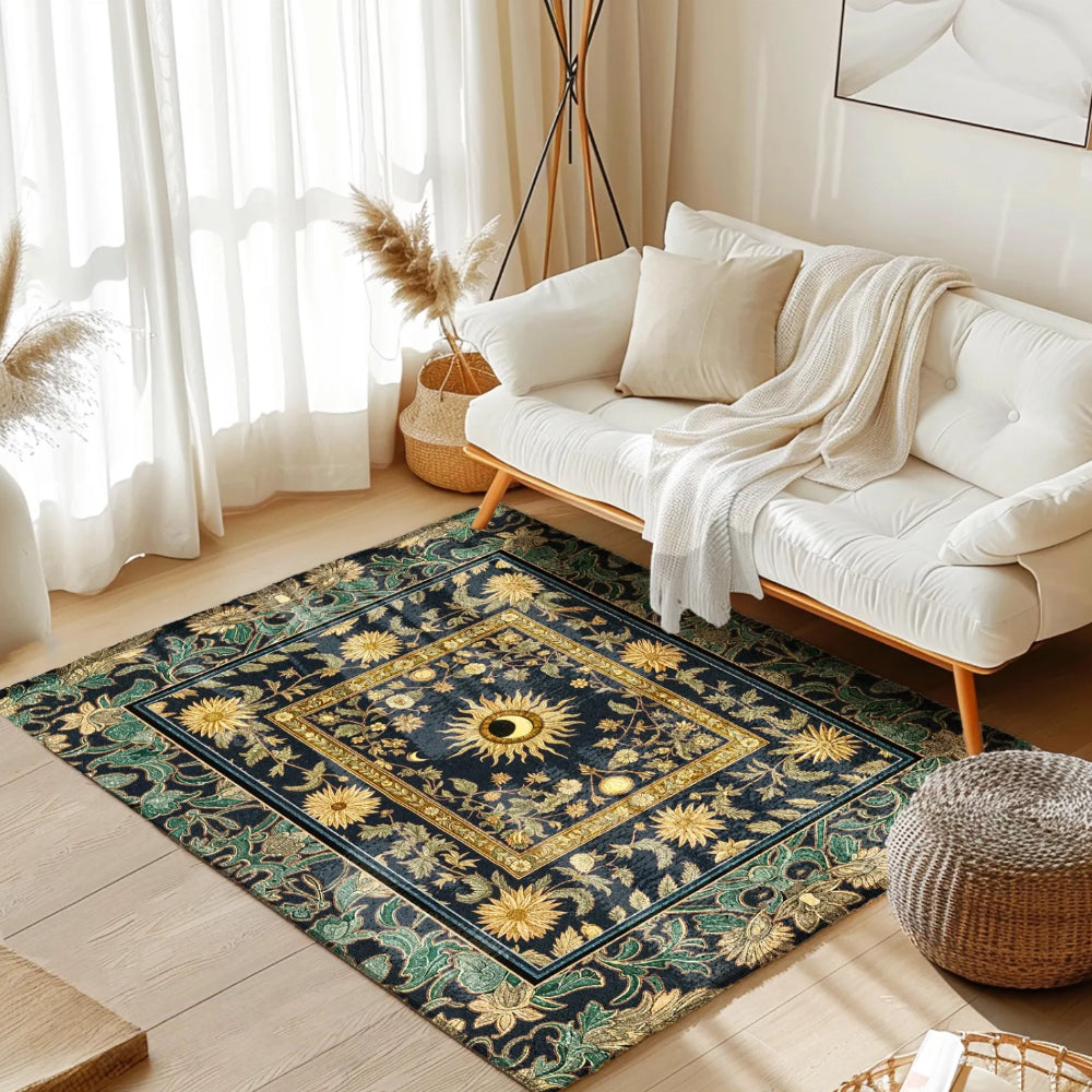 Earthy Spiritual Sun Accent Rug Whimsical Celestial