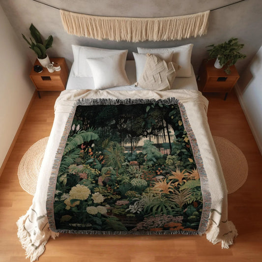 Moody Greenhouse Garden Woven Throw Tapestry Floral Cottagecore