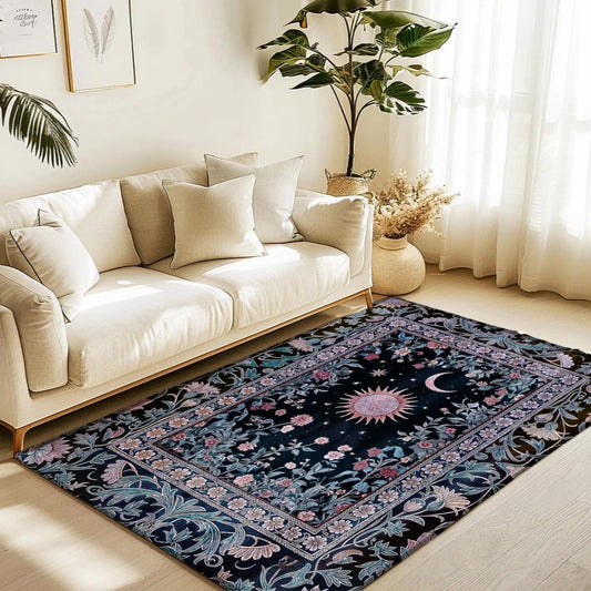 Midnight Lavender Celestial Rug Sun and Moon Astrology