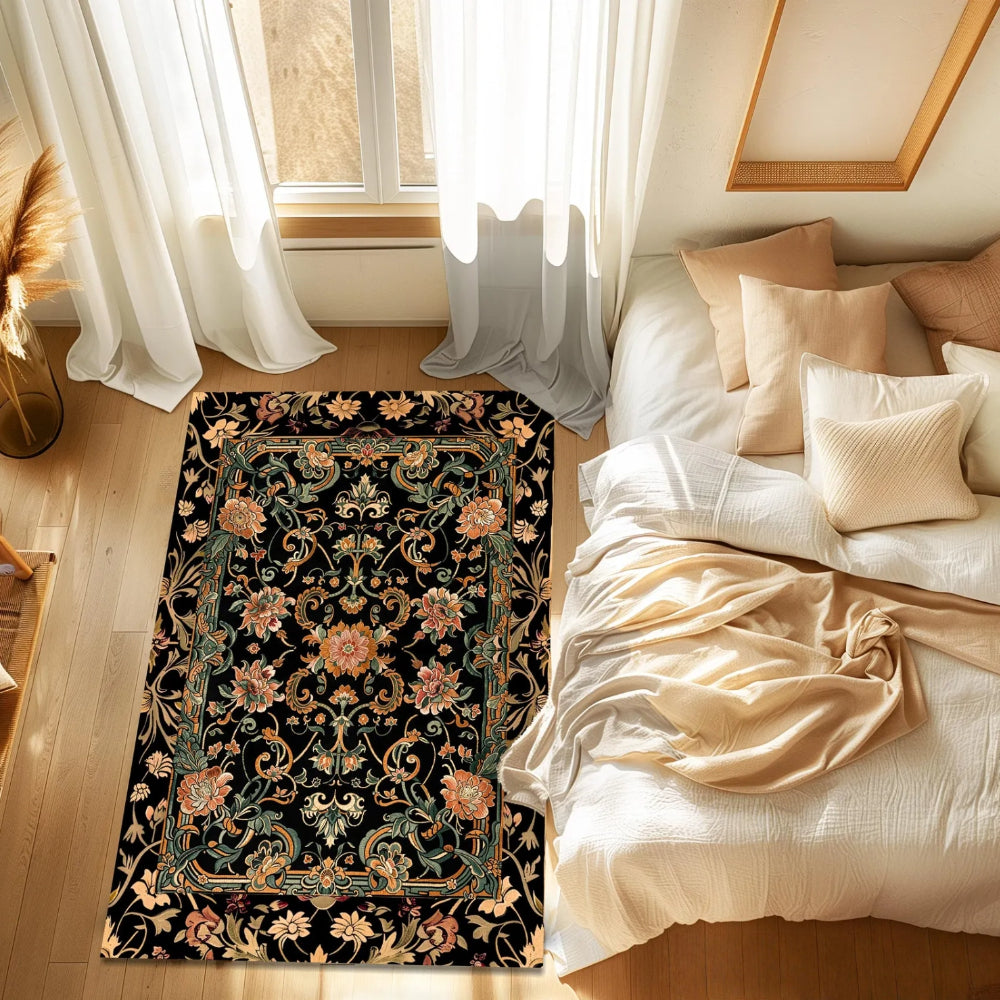 Dark Floral Rug Wildflower Aesthetic Gothic Home Decor