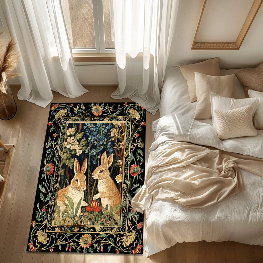 Bunnies in the Woodland Rug Forest Aesthetic