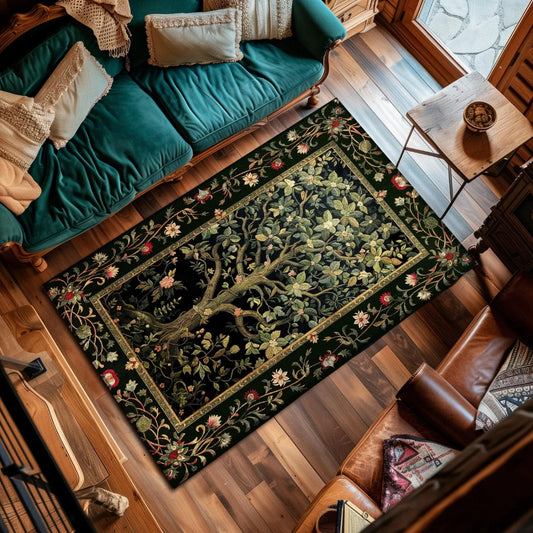 Elegant Botanical Accent Rug Bohemian Aesthetic Cottagecore Earth Tone