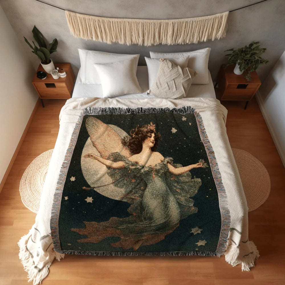 Celestial Woven Throw Tapestry Vintage Fairy Aesthetic