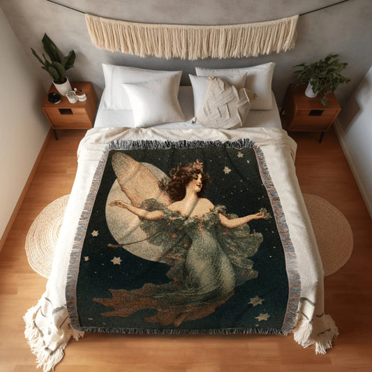 Celestial Woven Throw Tapestry Vintage Fairy Aesthetic