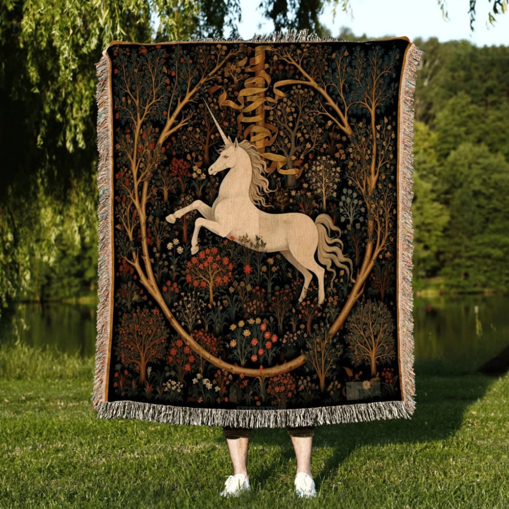 Unicorn Art Woven Throw Tapestry Medieval Fairycore Aesthetic