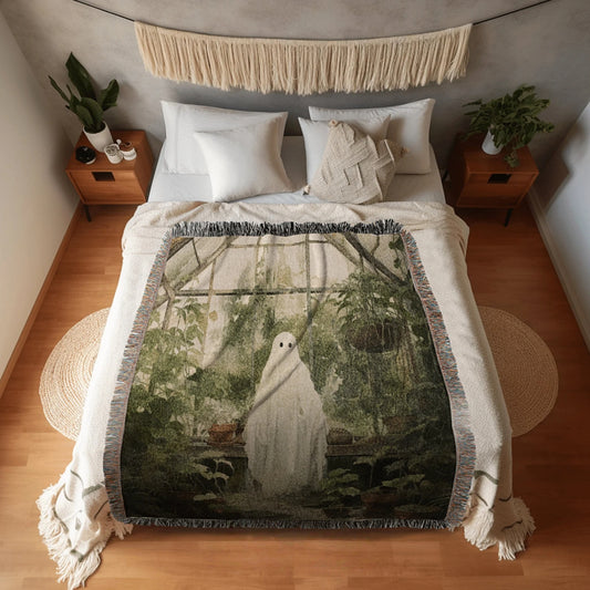Greenhouse Ghost Woven Throw Tapestry Dark Academia Vintage