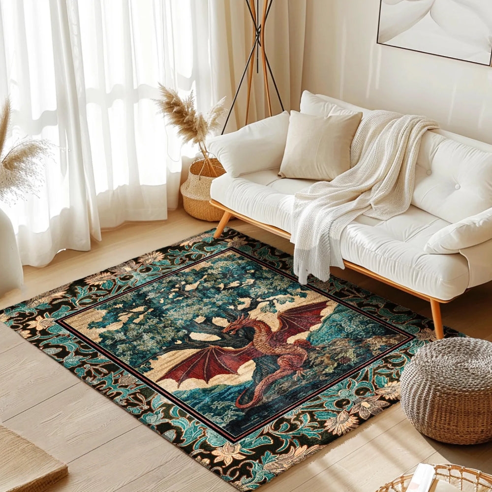 Dark Magic Medieval Dragon Area Rug Fantasy Aesthetic Tree of Life