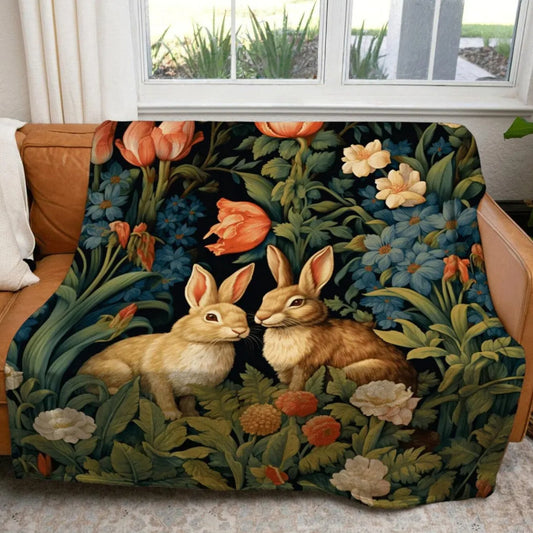 Wildflower Bunny Throw Blanket Dark Academia