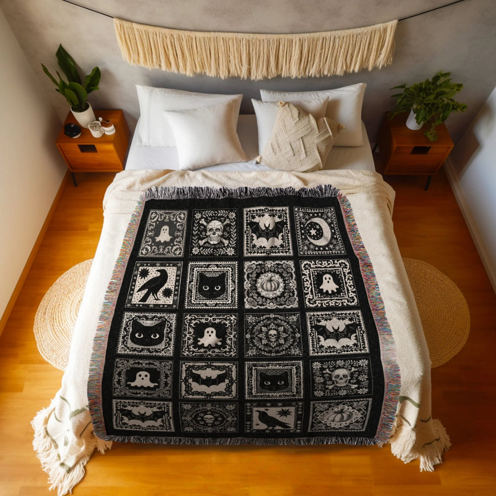 Spooky Season Woven Throw Tapestry Goth Room Decor
