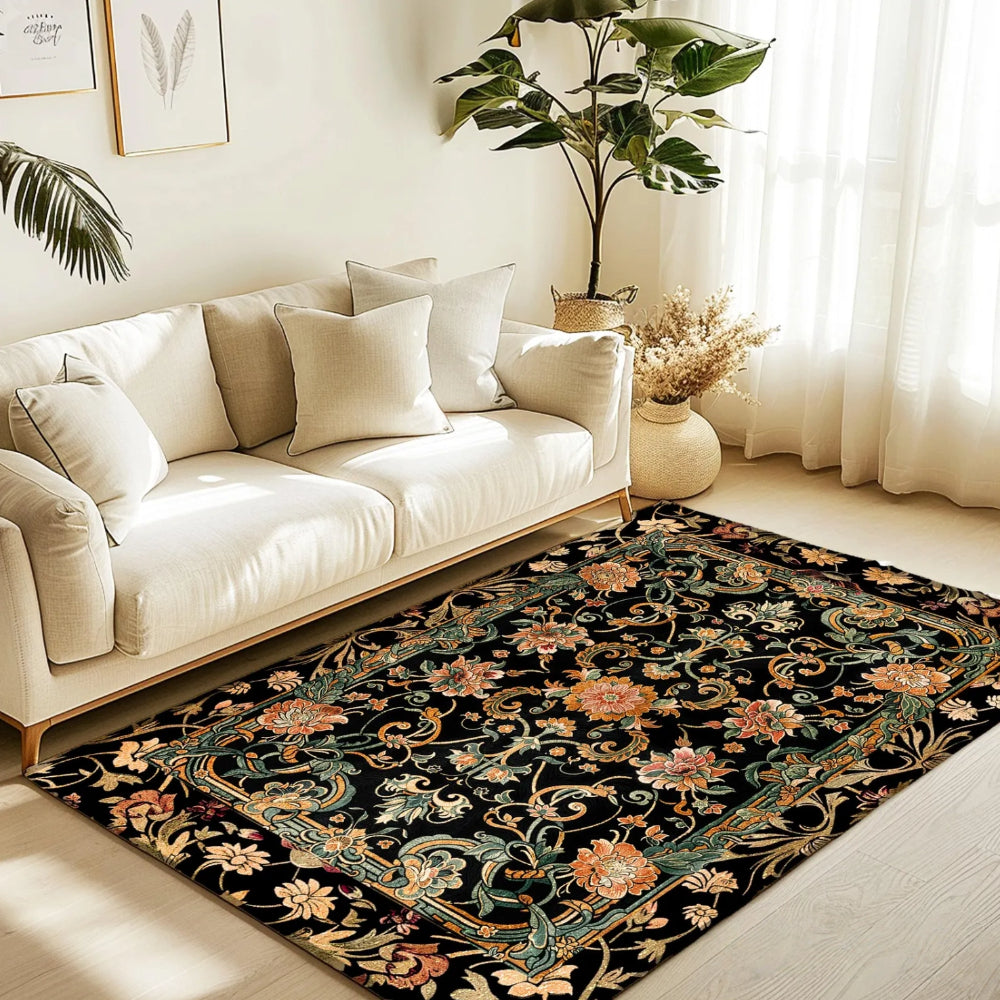 Dark Floral Rug Wildflower Aesthetic Gothic Home Decor
