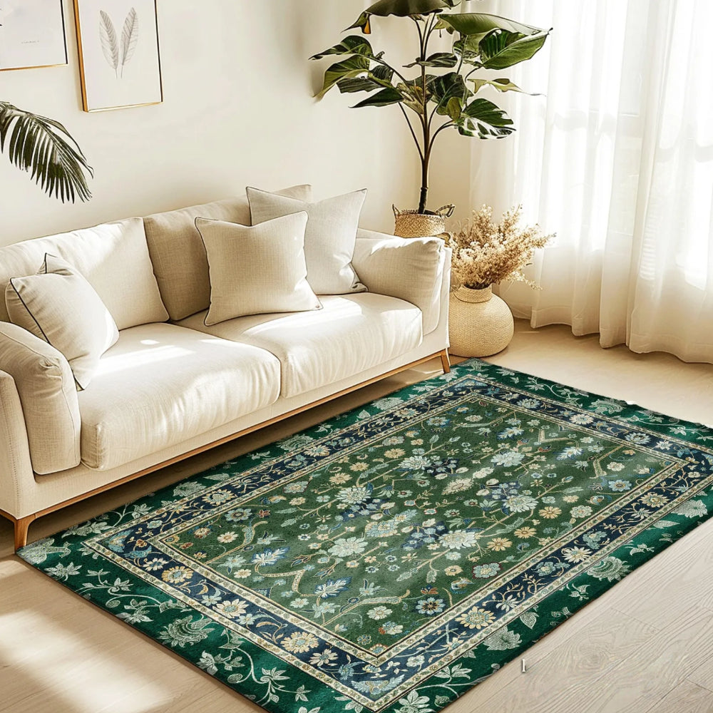 Floral Green Rug Bohemian Style