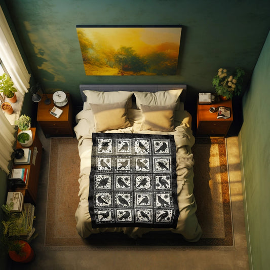 Retro Gothic Crow Throw Blanket Witchy Gothic Aesthetic