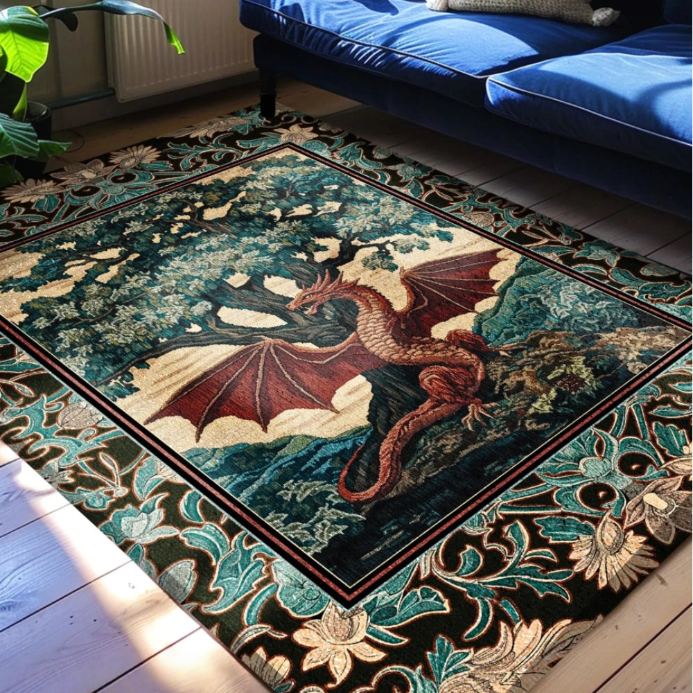 Dark Magic Medieval Dragon Area Rug Fantasy Aesthetic Tree of Life