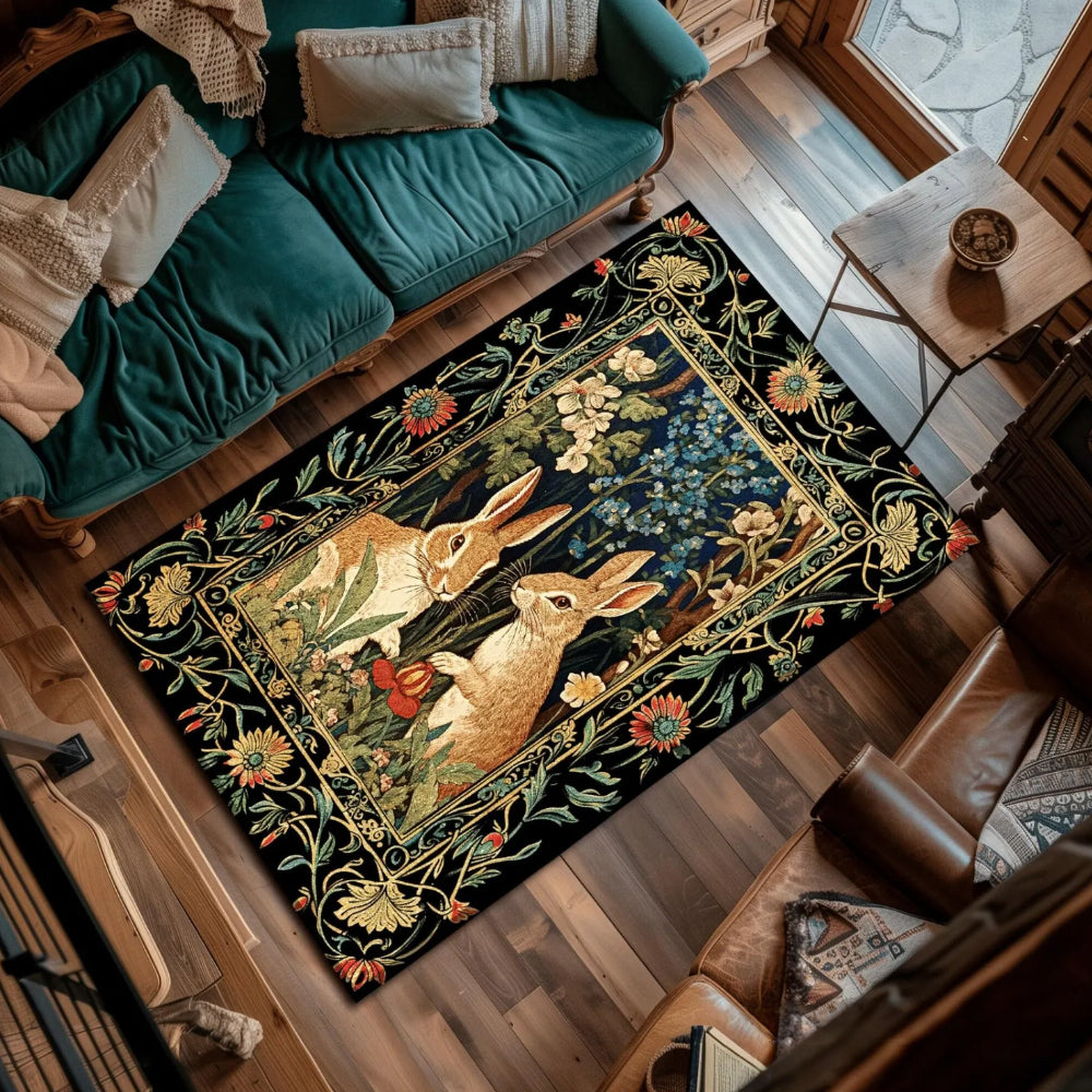 Bunnies in the Woodland Rug Forest Aesthetic