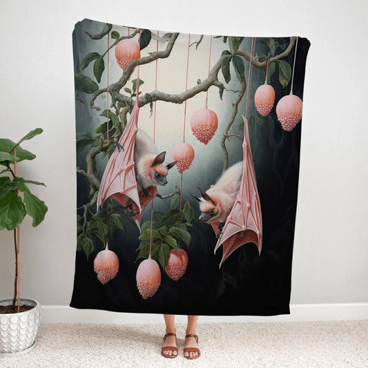Pastel Pink Bat Throw Blanket Whimsical Gothic
