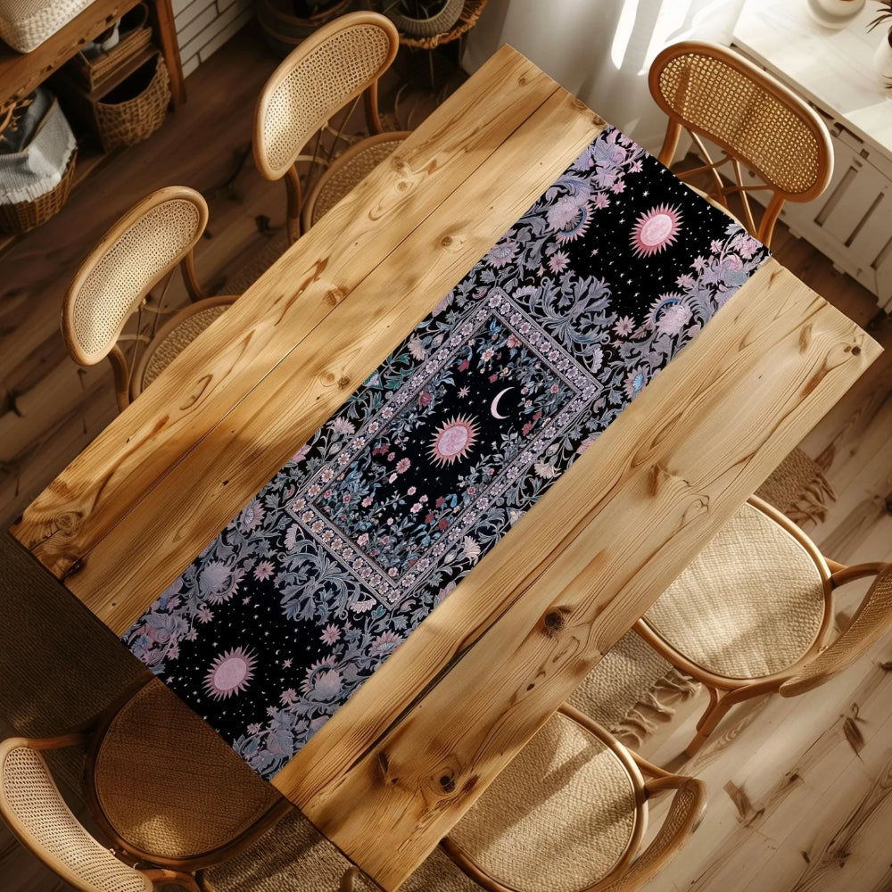 Midnight Lavender Celestial Table Runner Astrology Purple