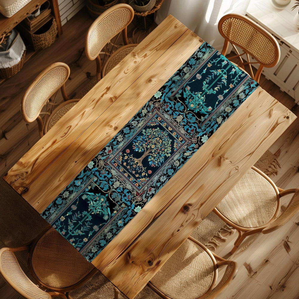 Moody Gothic Blues Tree of Life Table Runner Mystical Garden Theme