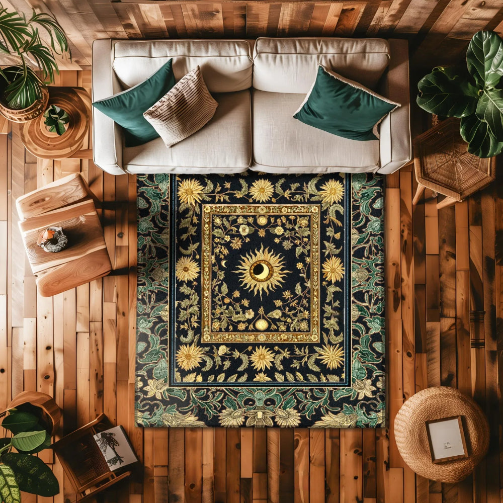 Earthy Spiritual Sun Accent Rug Whimsical Celestial