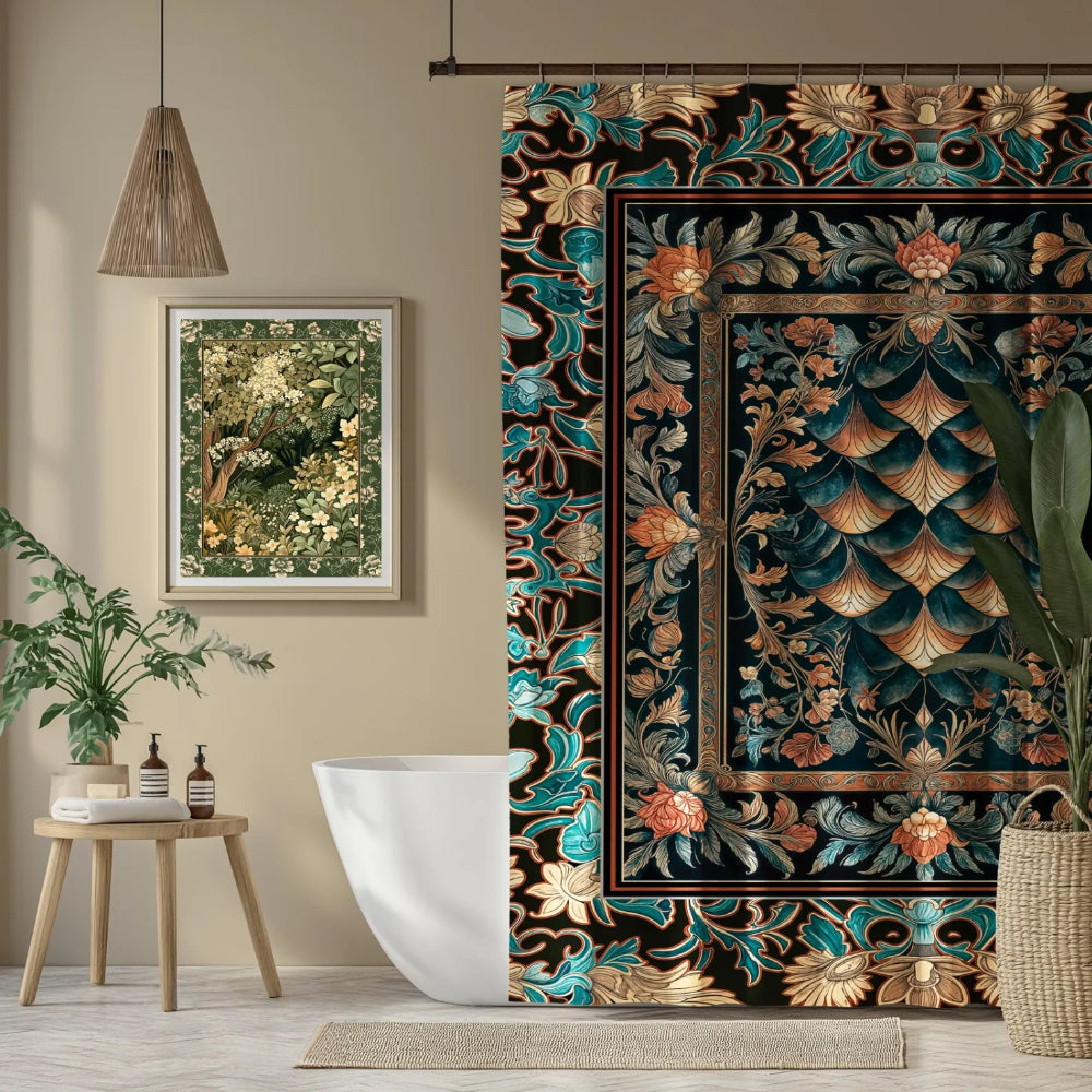 Medieval Colorful Dragon Scales Shower Curtain Dark Academia Baroque