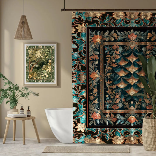 Medieval Colorful Dragon Scales Shower Curtain Dark Academia Baroque