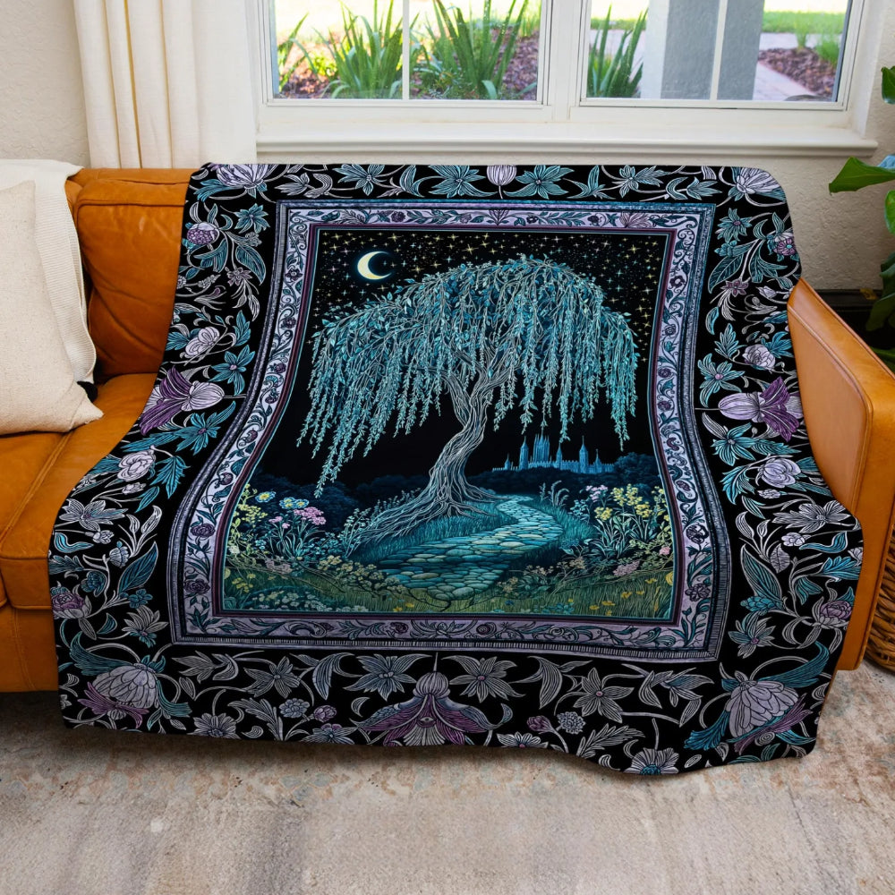 Dreamy Willow Tree Throw Blanket Dark Academia Medieval