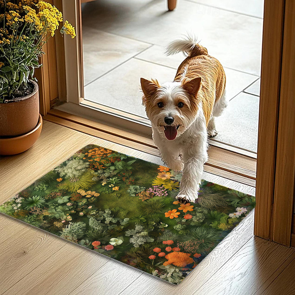 Moss and Floral Plant Rug Machine Washable
