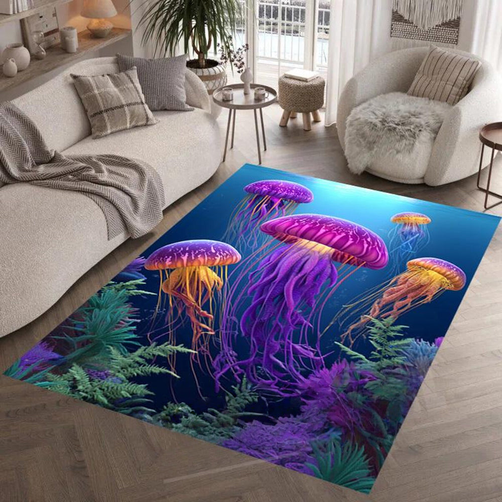 Colorful Jellyfish Rug Machine Washable