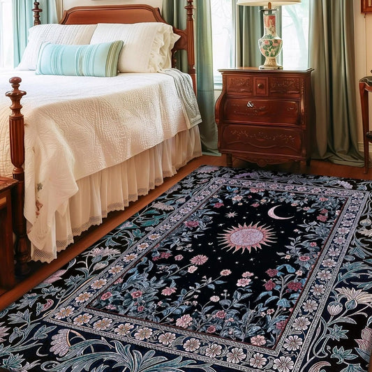 Midnight Lavender Celestial Rug Sun and Moon Astrology