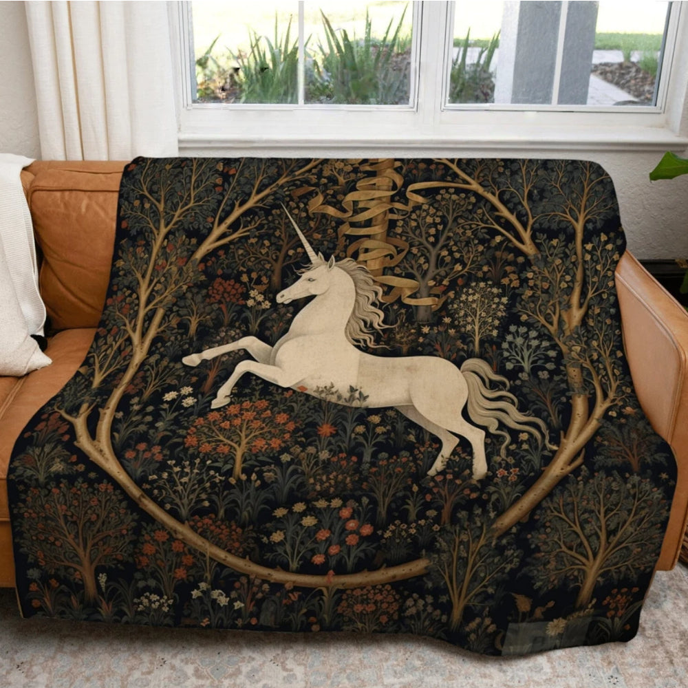 Unicorn Art Throw Blanket Fairycore Aesthetic Medieval