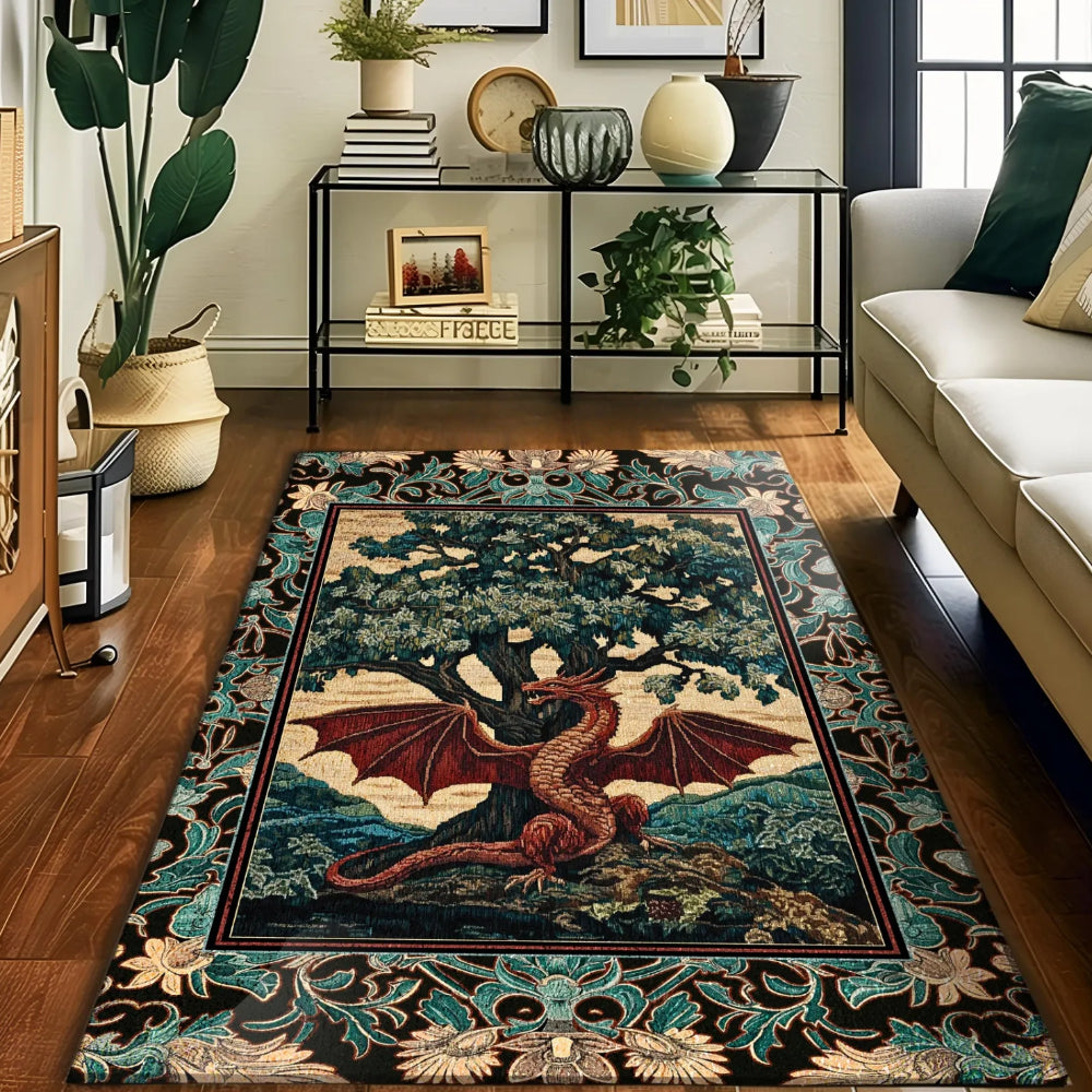 Dark Magic Medieval Dragon Area Rug Fantasy Aesthetic Tree of Life