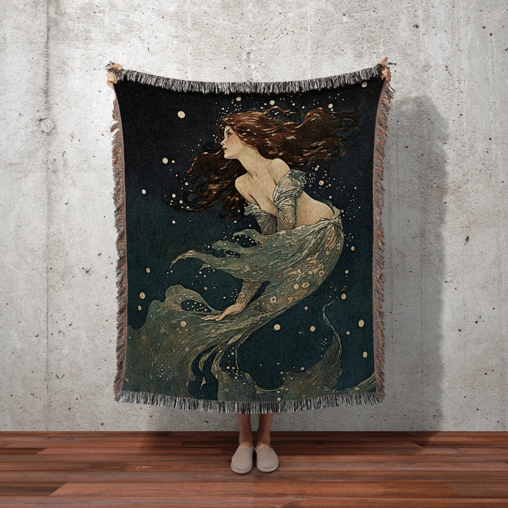 Celestial Mermaid Woven Throw Tapestry Fairycore Decor