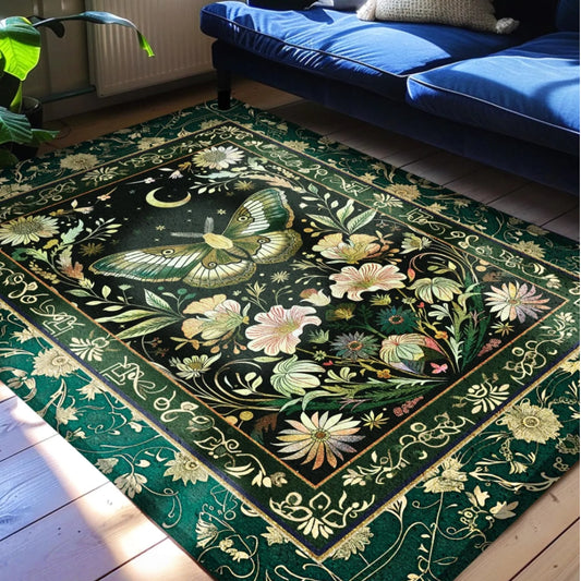 Cottagecore Moth Rug Dark Green