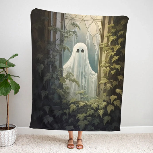 Vintage Ghost Throw Blanket Whimsical Macabre