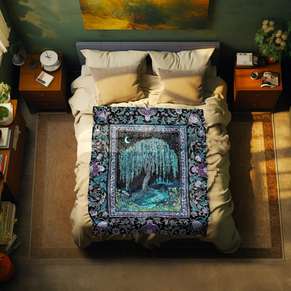 Dreamy Willow Tree Throw Blanket Dark Academia Medieval