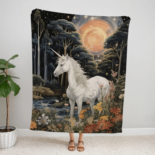 Ethereal Unicorn Throw Blanket Medieval Magical Cottagecore
