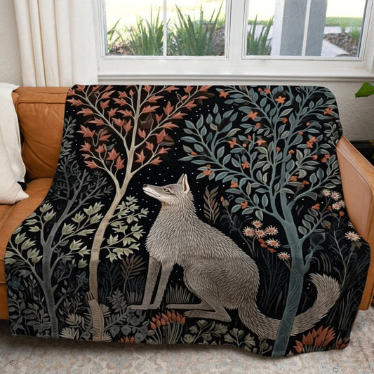Scandinavian Wolf Throw Blanket Folk Art Cottagecore