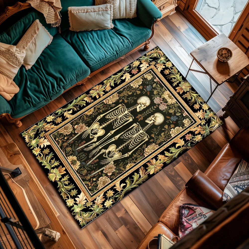 Light Academia Botanical Skeleton Art Rug Victorian Gothic